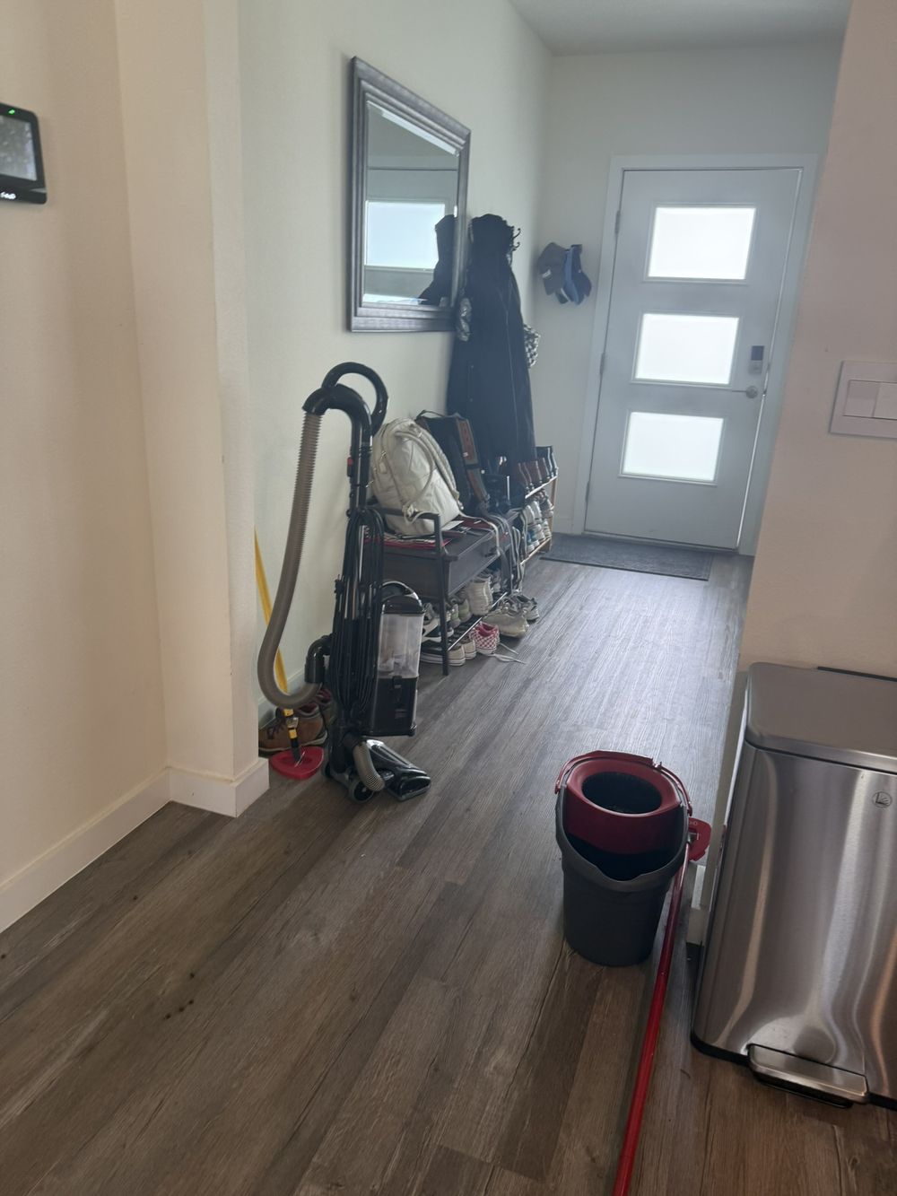 Pure Perfection Cleaning crew equipment staged at the front door of a Wesley Chapel, FL home